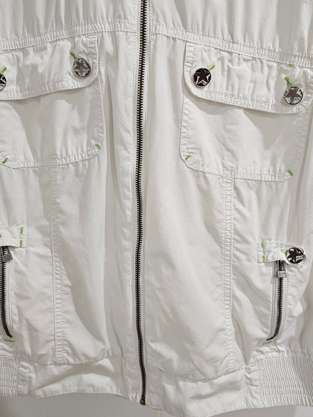 MXM White Utility Jacket Size 16 Short Sleeve Zip Front Cargo Minimalist Y2K - Picture 3 of 12